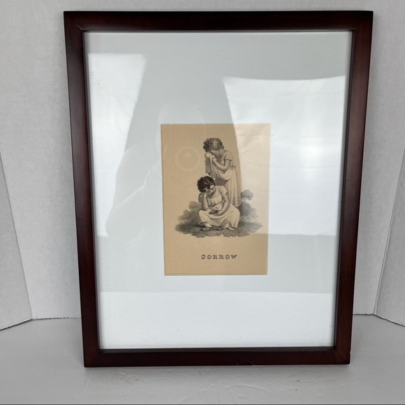 Antique “Sorrow” 2 girls etching print-framed and matted. - Picture 2 of 10